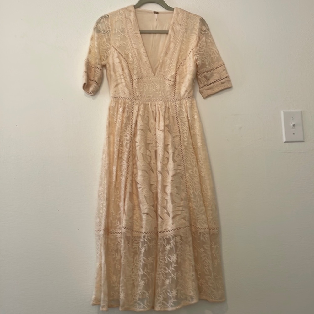 Free People Cream Lace Midi Dress